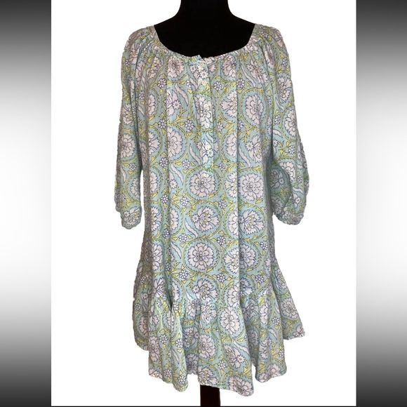 Isle Of Mine Aqua Blue Geo-Print Mini Dress Size S/M - Picture 1 of 7